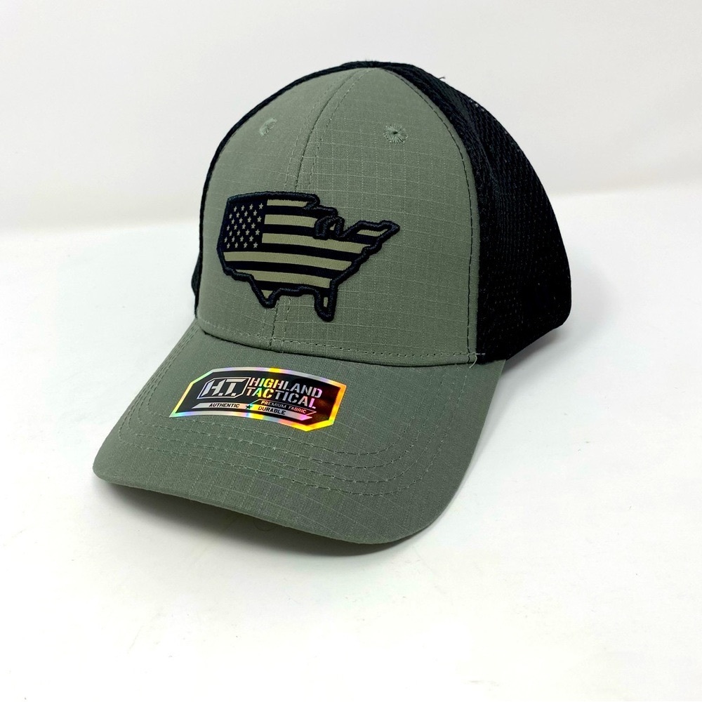 Highland Tactical American Flag Tactical Soft Mesh Flex Fitted Hat -Olive /Black